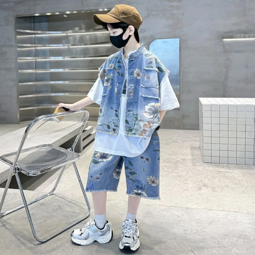 Street Fashion In Korea - Boys' Summer Denim Set 2025 New