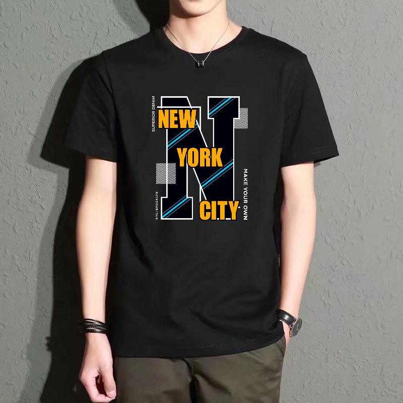 Men's Black Round-Neck Short-S - Street Style New York Fashion บทวิจารณ์และราคา