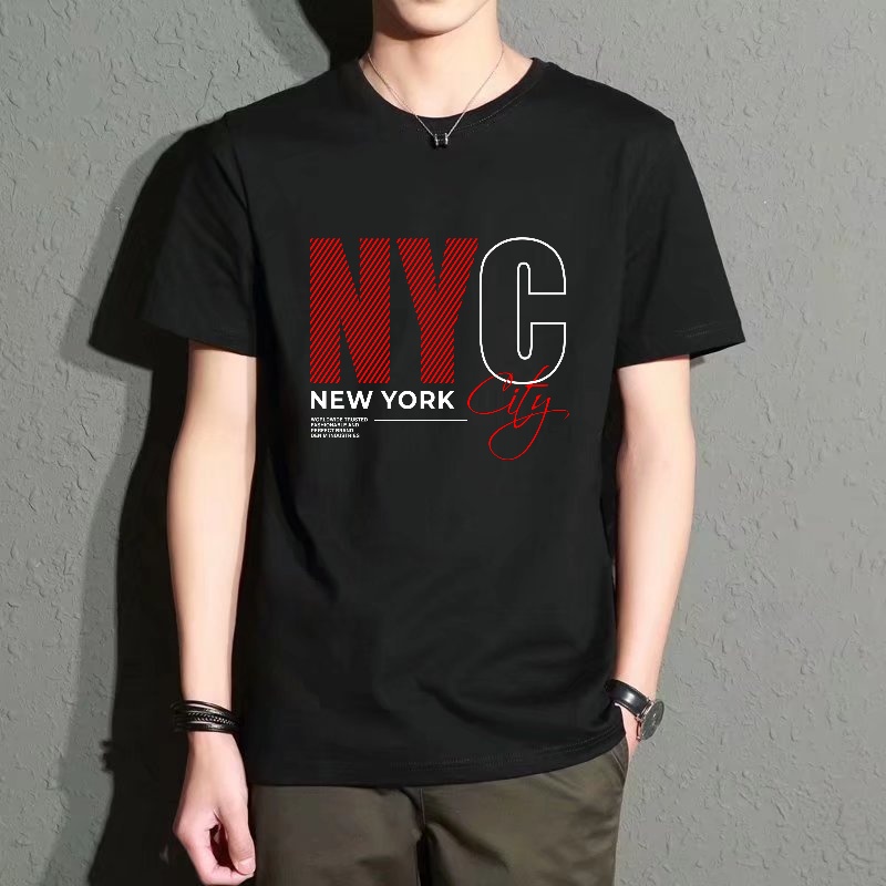 Men's Black Round-Neck Short-S - Street Style New York Fashion บทวิจารณ์และราคา