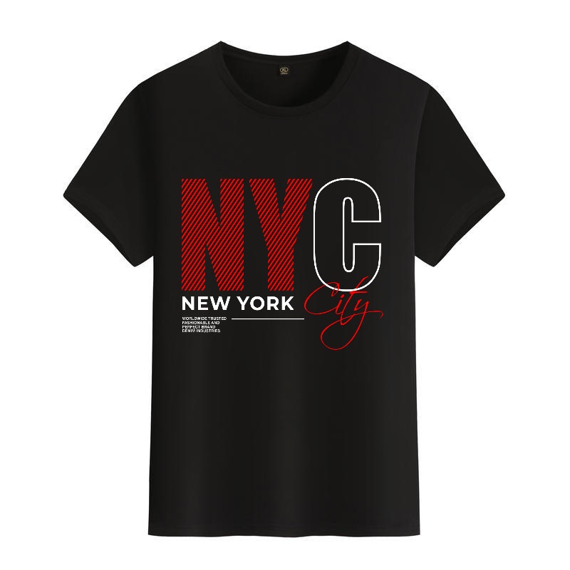 Men's Black Round-Neck Short-S - Street Style New York Fashion บทวิจารณ์และราคา
