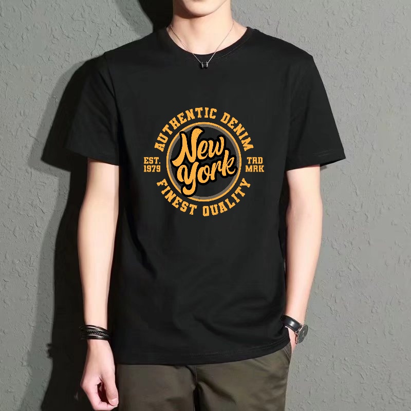 Men's Black Round-Neck Short-S - Street Style New York Fashion บทวิจารณ์และราคา