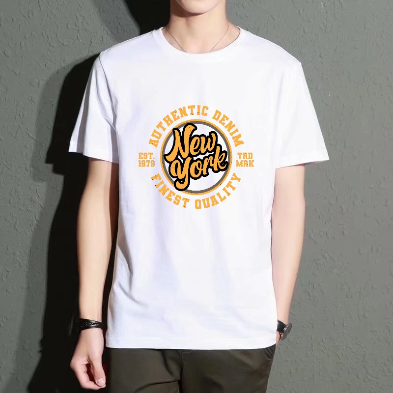 Men's Black Round-Neck Short-S - Street Style New York Fashion บทวิจารณ์และราคา