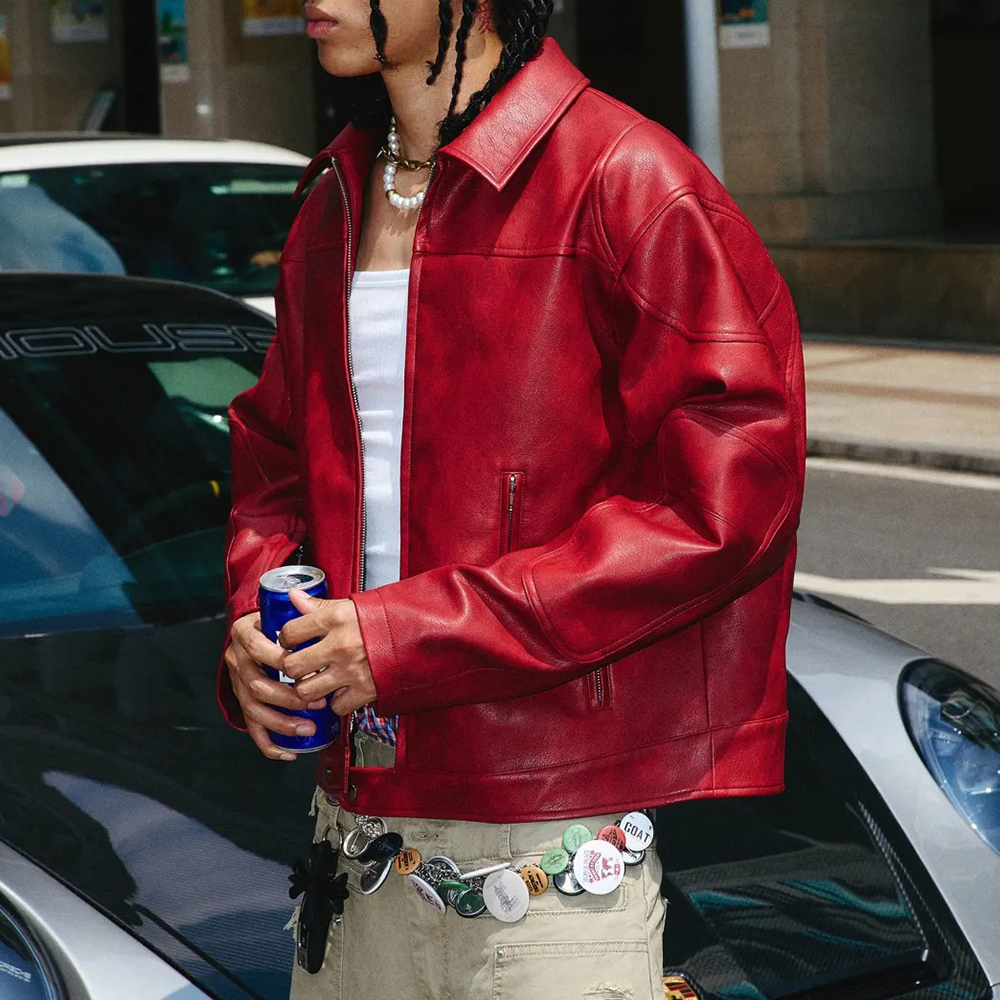Men's Red Long-Sleeved  Leathe - Street Fashion Trends 2026 บทวิจารณ์และราคา