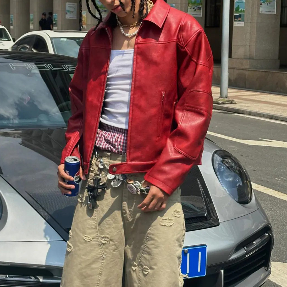 Men's Red Long-Sleeved  Leathe - Street Fashion Trends 2026 บทวิจารณ์และราคา