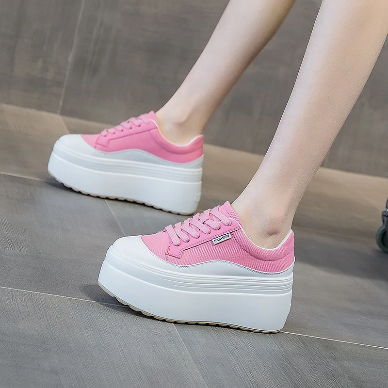 8cm New Canvas Genuine Leather - Street Fashion Ladies บทวิจารณ์และราคา
