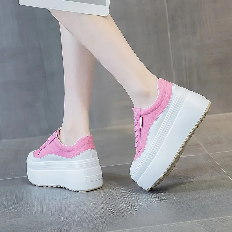 8cm New Canvas Genuine Leather - Street Fashion Ladies บทวิจารณ์และราคา