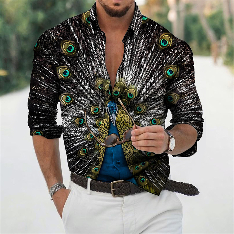Peacock 3D Print Shirts Street - Street Fashion In Korea บทวิจารณ์และราคา