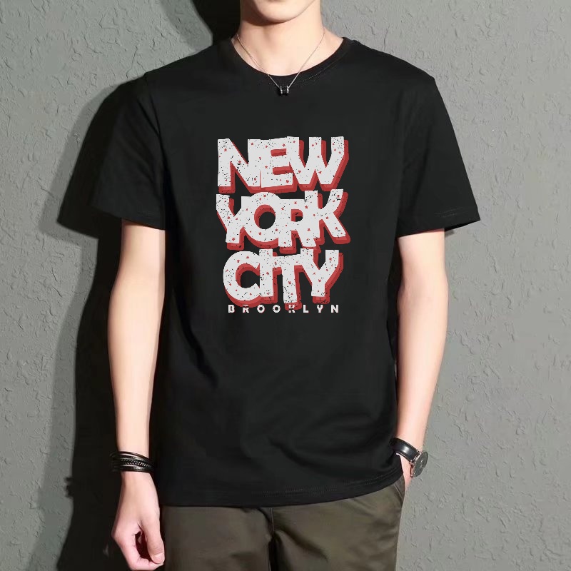 Men's Black Round-Neck Short-S - Street Style New York Fashion บทวิจารณ์และราคา