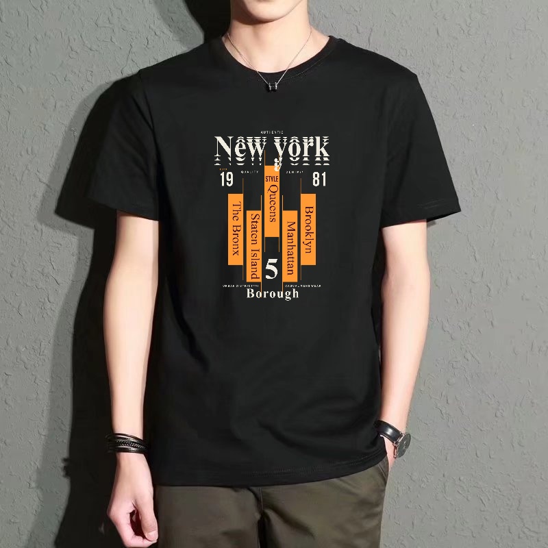 Men's Black Round-Neck Short-S - Street Style New York Fashion บทวิจารณ์และราคา