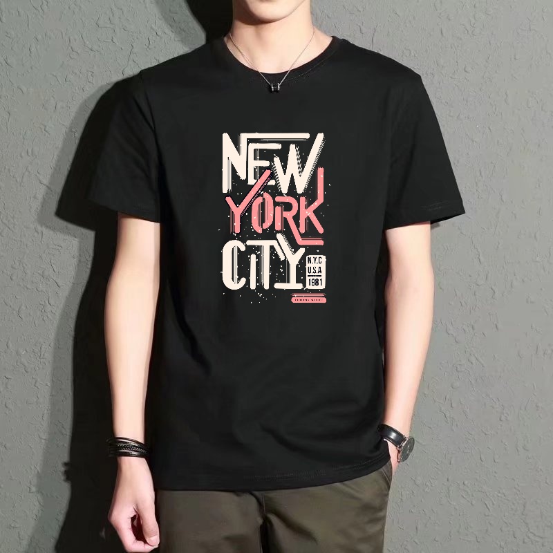 Men's Black Round-Neck Short-S - Street Style New York Fashion บทวิจารณ์และราคา