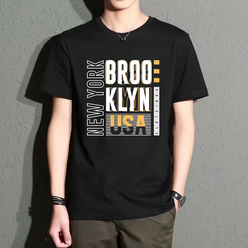 Men's Black Round-Neck Short-S - Street Style New York Fashion บทวิจารณ์และราคา