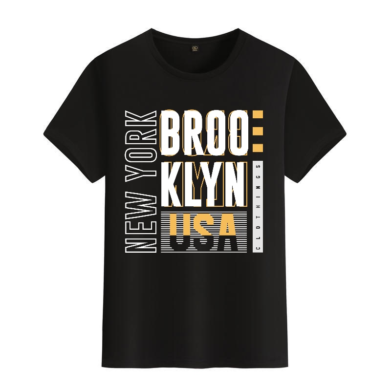Men's Black Round-Neck Short-S - Street Style New York Fashion บทวิจารณ์และราคา