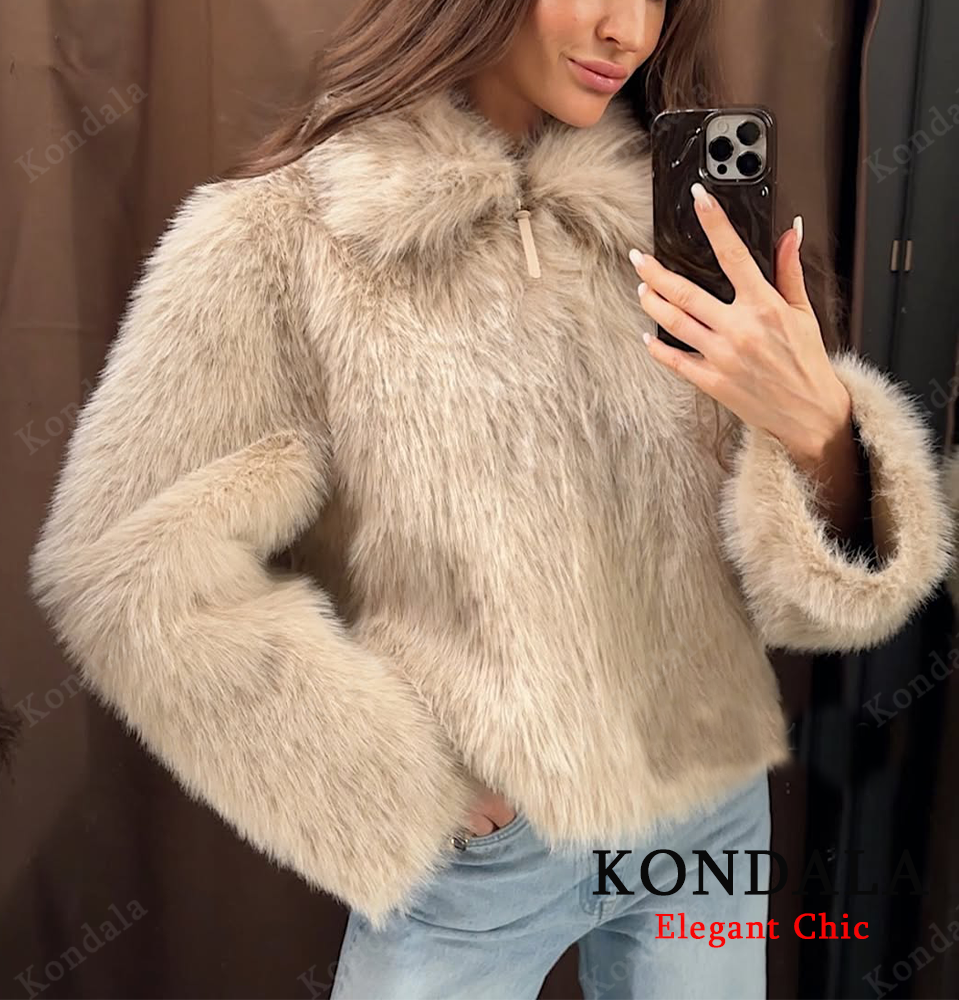 KONDALA Fur Zipper Jacket Wome - Street Fashion Fall 2025 บทวิจารณ์และราคา