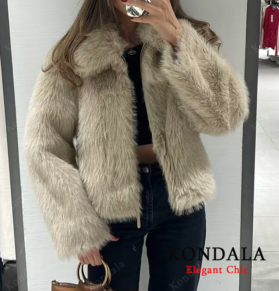 KONDALA Fur Zipper Jacket Wome - Street Fashion Fall 2025 บทวิจารณ์และราคา