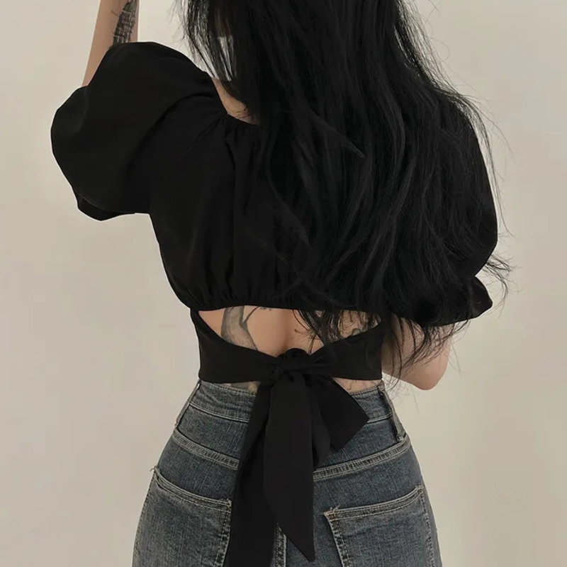 2025 Summer Lace Up Backless T - Street Fashion In Korea บทวิจารณ์และราคา
