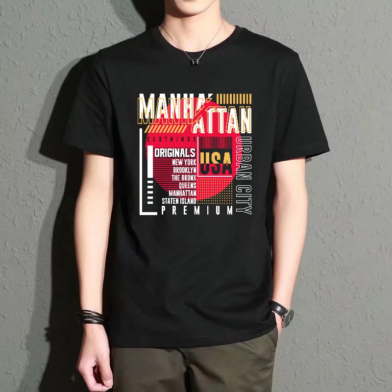 Men's Black Round-Neck Short-S - Street Style New York Fashion บทวิจารณ์และราคา