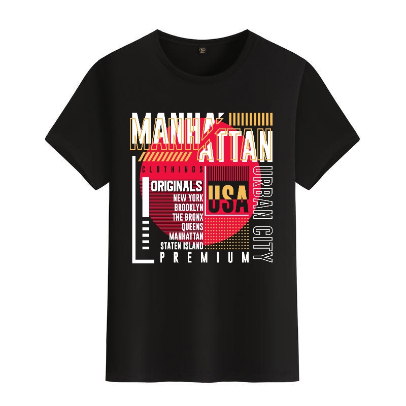 Men's Black Round-Neck Short-S - Street Style New York Fashion บทวิจารณ์และราคา
